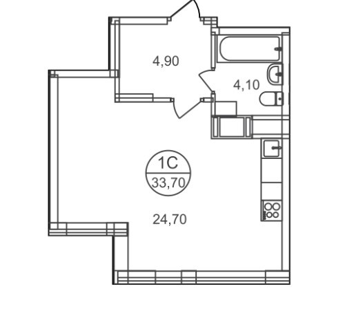 Студия 33.7 м²